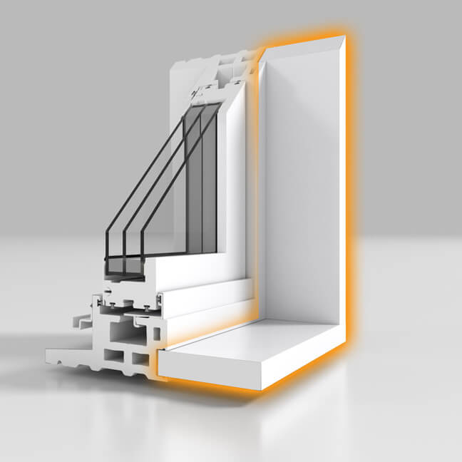 Nordik double slider windows feature a PVC-cladded interior wood extension.
