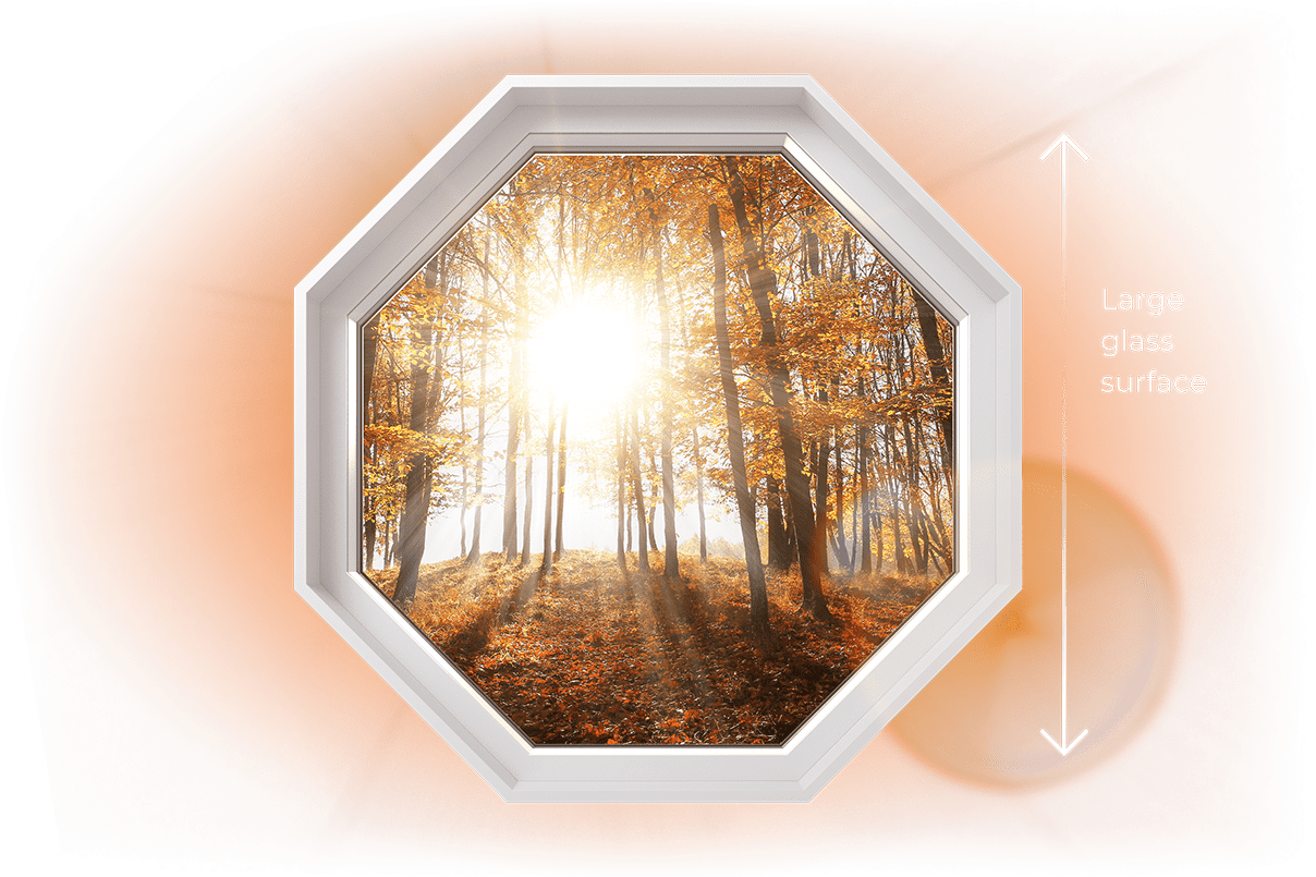 A RevoCell custom window showcasing it's thinner mullions and more glass surface area, making them brighter.