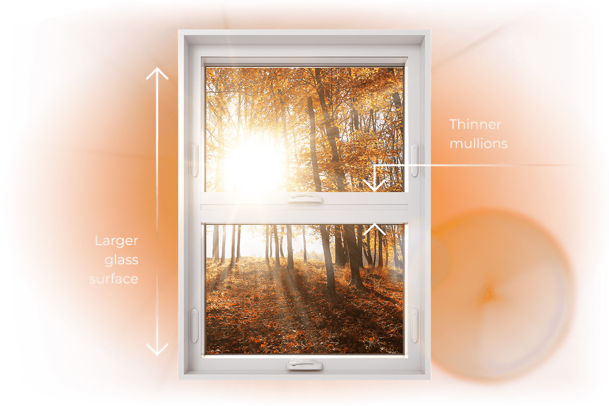 A RevoCell awning window showcasing it's thinner mullions and more glass surface area, making them brighter.
