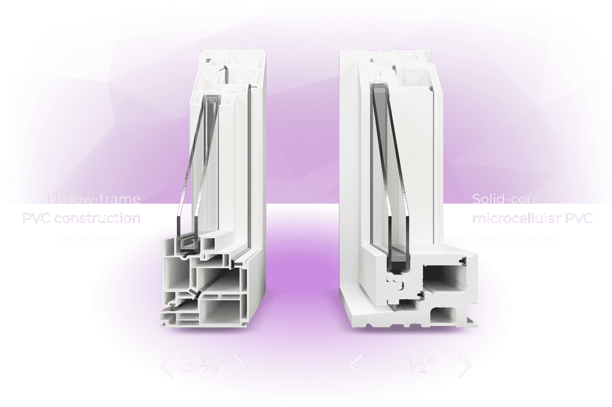 A comparison of RevoCell's Solid-core microcellular PVC engineering versus the hollow chambers of the competition.