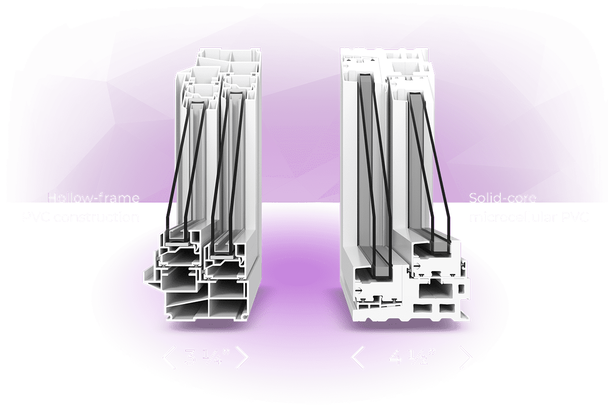 A comparison of RevoCell's Solid-core microcellular PVC engineering versus the hollow chambers of the competition.