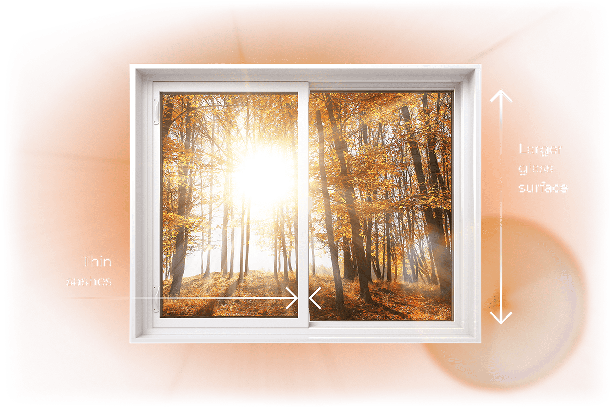 A RevoCell double slider window showcasing it's thinner mullions and more glass surface area, making them brighter.