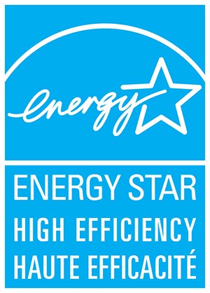 Blue and white ENERGY STAR logo featuring a star and the word energy, with text below stating ENERGY STAR HIGH EFFICIENCY HAUTE EFFICACITÉ.